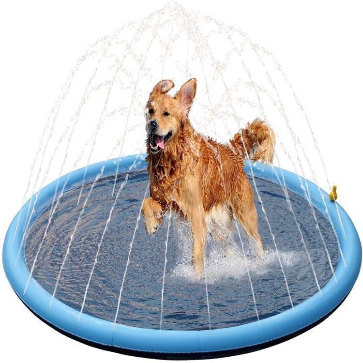 Splash Sprinkler Pad for Dogs, 1.7m Anti-Slip with Sprinkler, Pet Outdoor Play Water Mat Toys for Dogs Cats 