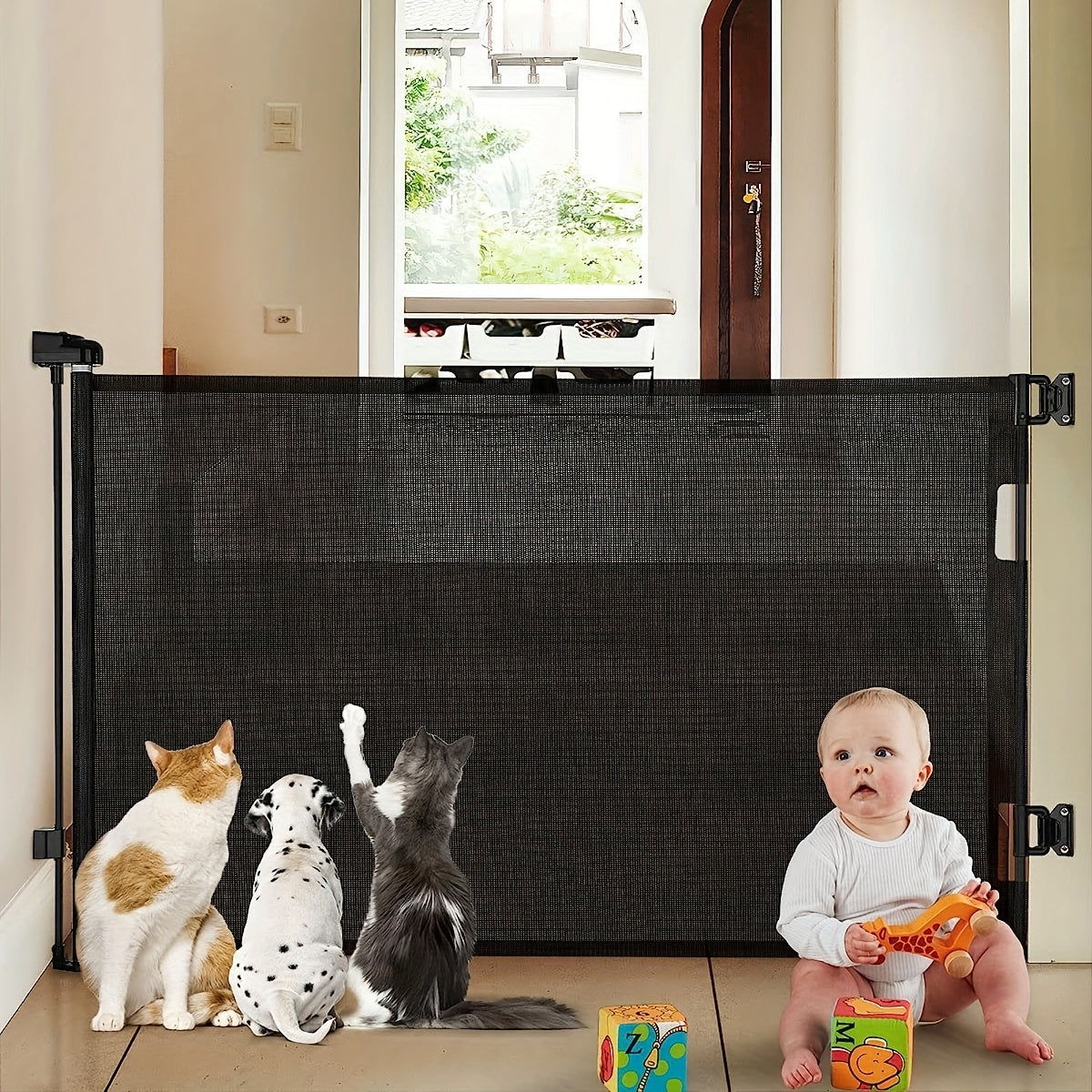 Barrière de sécurité rétractable pour bébés et animaux de compagnie