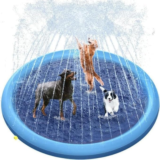 Splash Sprinkler Pad for Dogs, 1.7m Anti-Slip with Sprinkler, Pet Outdoor Play Water Mat Toys for Dogs Cats ﻿