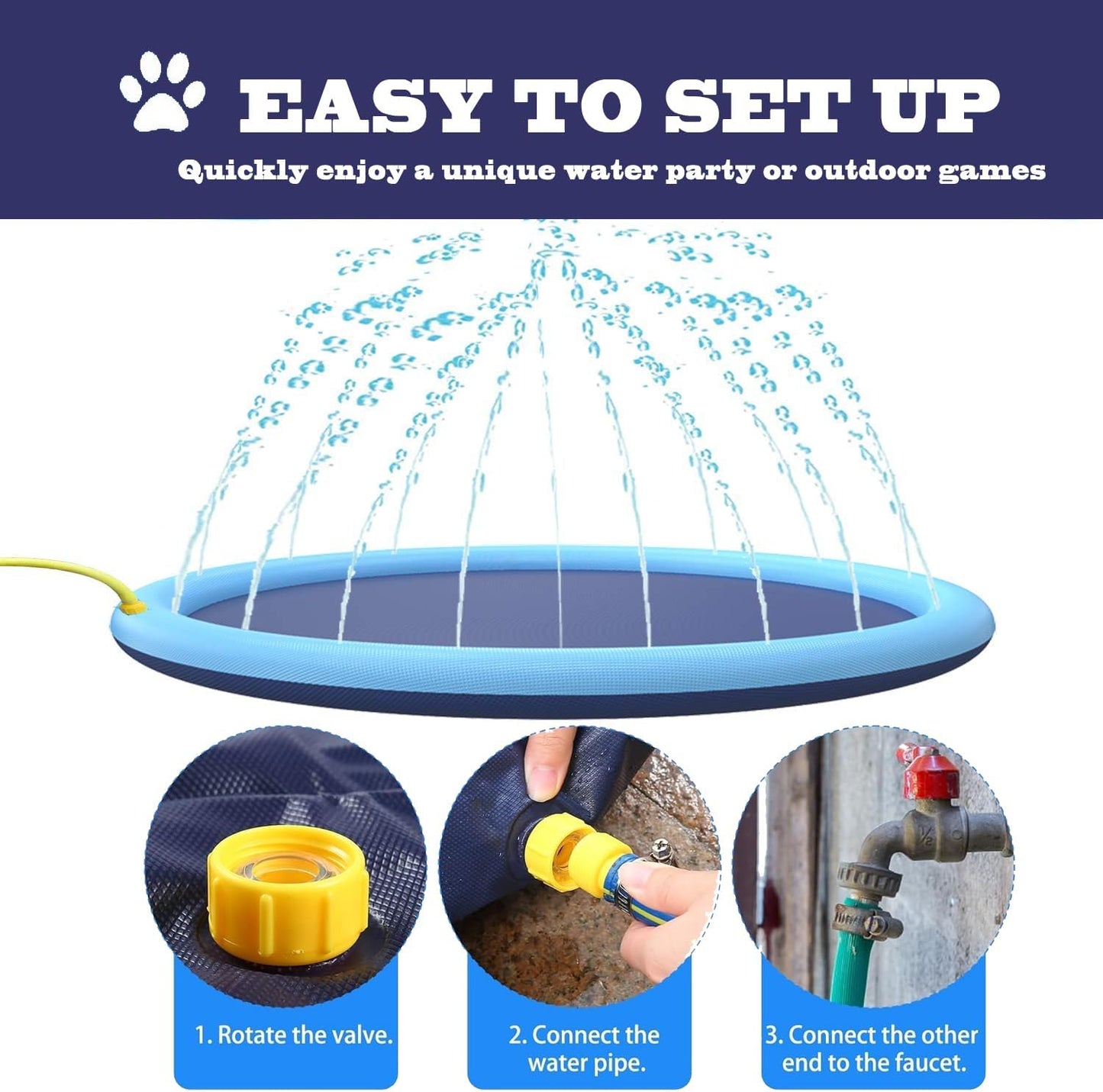 Splash Sprinkler Pad for Dogs, 1.7m Anti-Slip with Sprinkler, Pet Outdoor Play Water Mat Toys for Dogs Cats ﻿