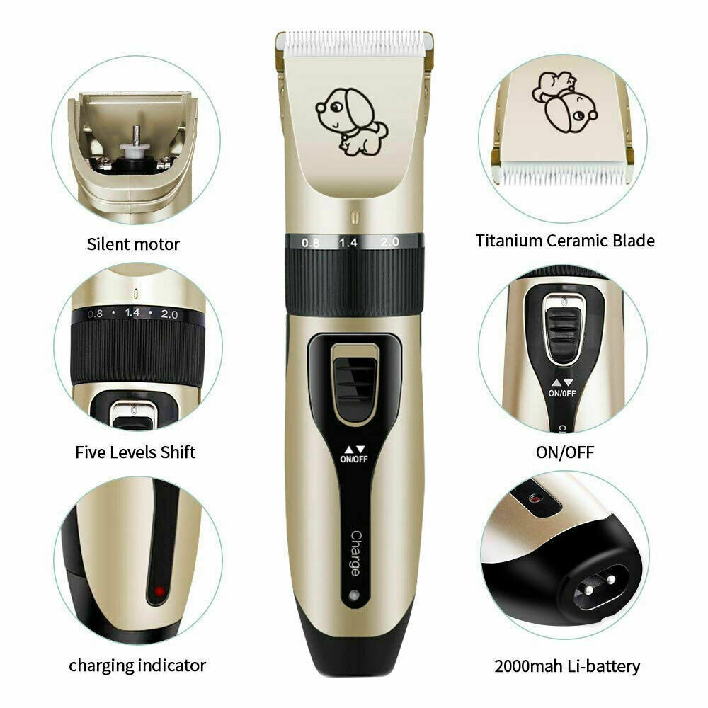 HQPET Cat Dog Pet Clippers Hair Electric Clipper Grooming Trimmer Shaver Cordless Kit