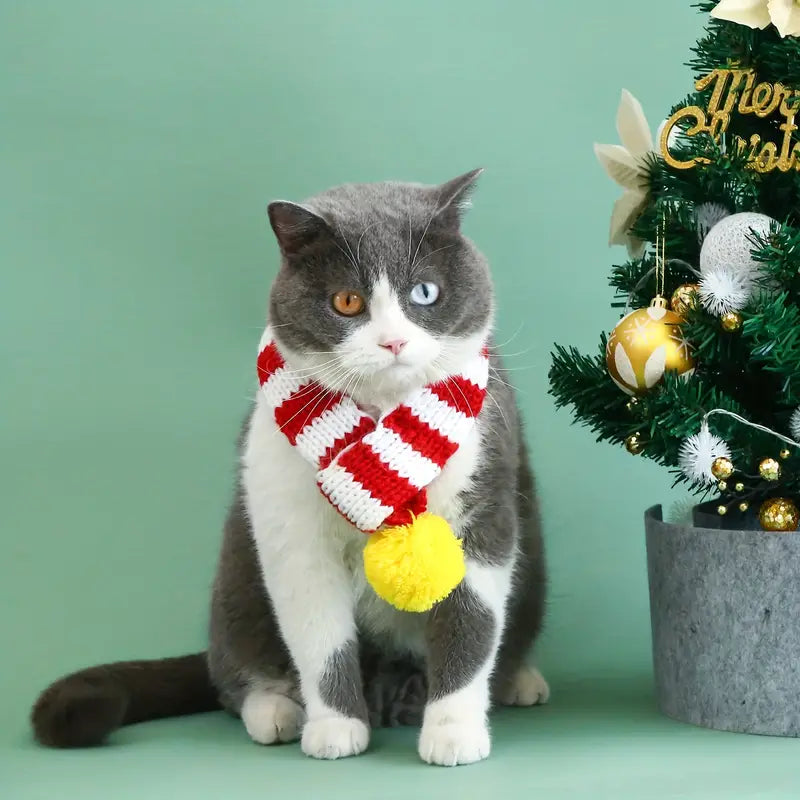 Pet Knitted Striped Christmas Scarf for Cats, Dogs