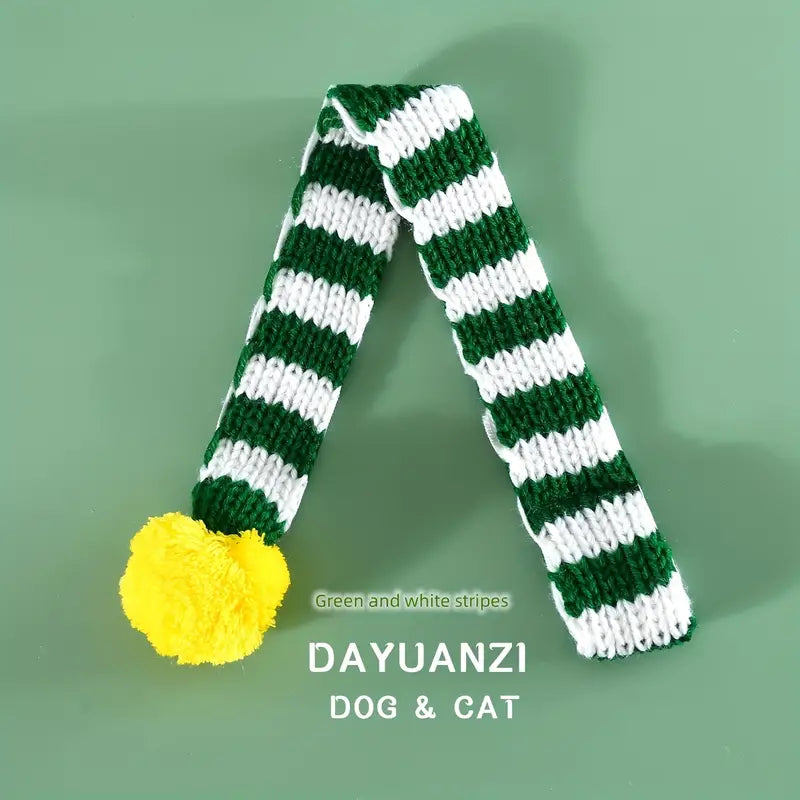 Pet Knitted Striped Christmas Scarf for Cats, Dogs