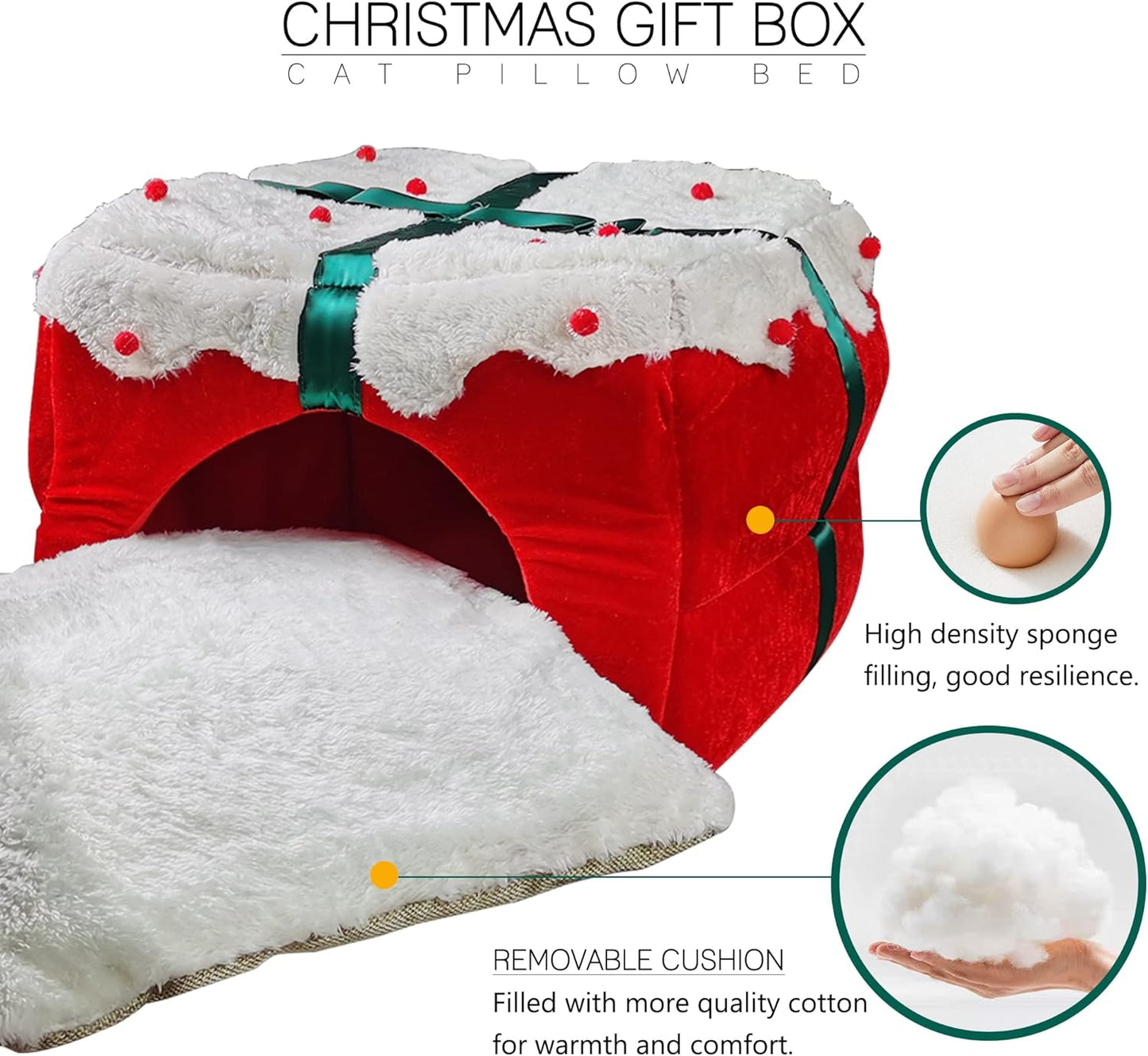 Christma Cat Bed House, Cat Cave with Removable Washable Cushioned Pillow, Dog ,Rabbit