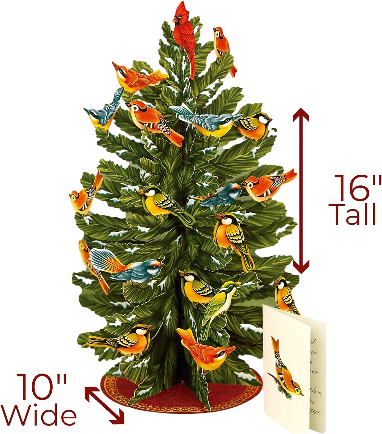 15 inch Fall & Holiday Freshcut Paper Tree with Removable Bird Ornaments, 3D Popup Tree with Blank Christmas Card & Envelope for Christmas Party Decoration