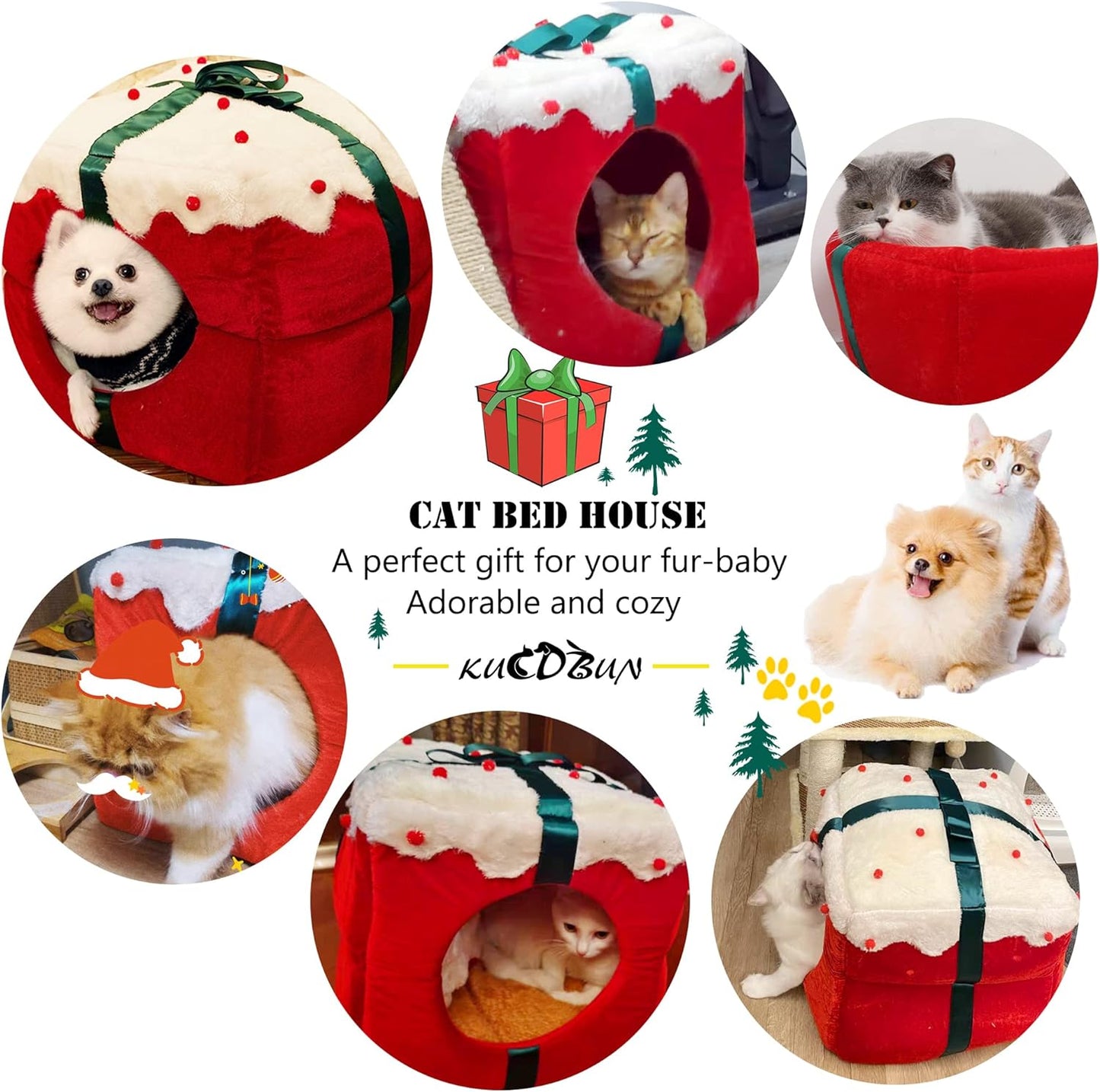 Christma Cat Bed House, Cat Cave with Removable Washable Cushioned Pillow, Dog ,Rabbit