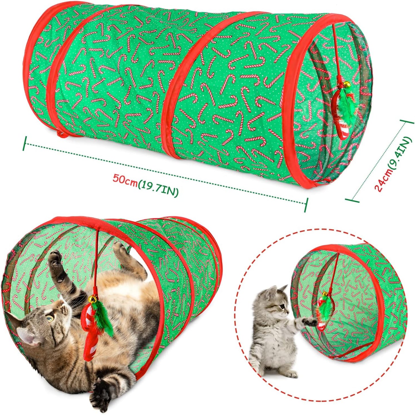 Interactive Christmas Cat Toys，Collapsible Cat Tunnels