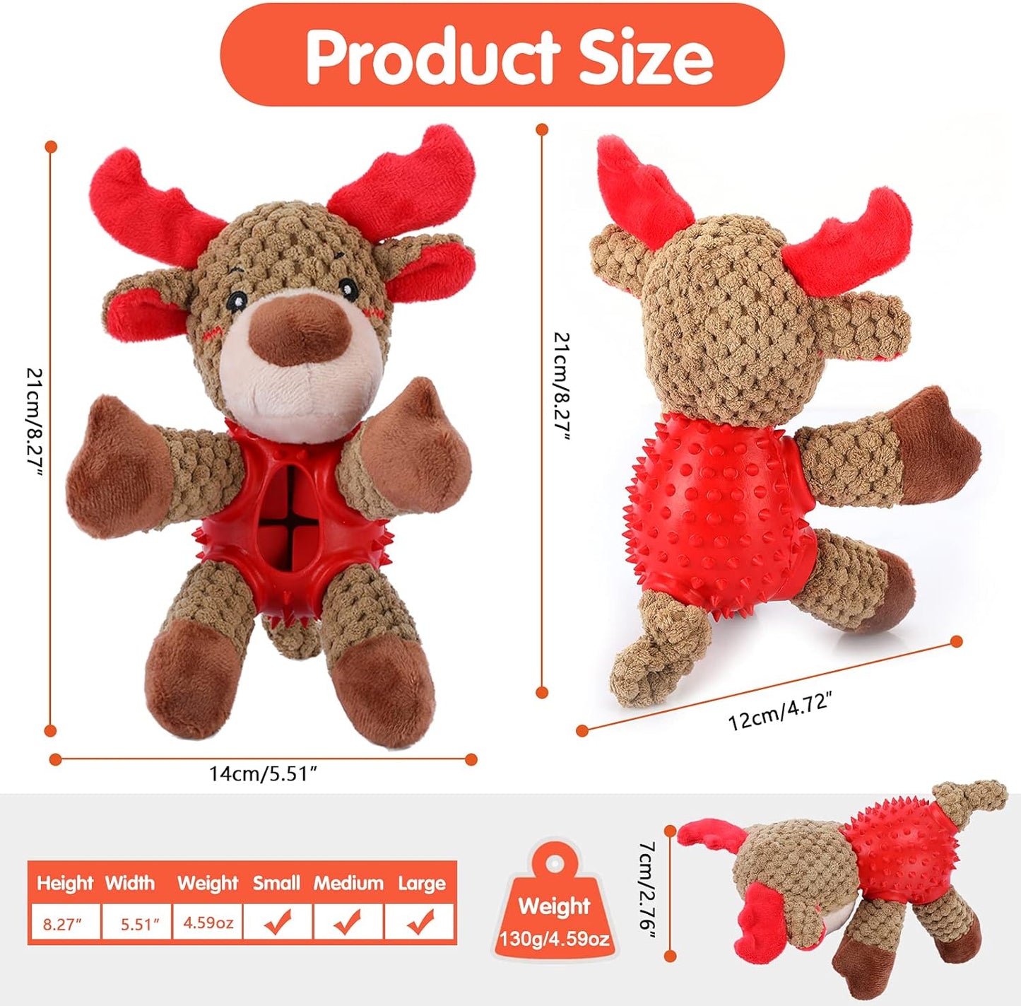 Christmas Squeaky Dog Toys, Durable Rubber Dog Chew Bite Toy,Stuffed Toys
