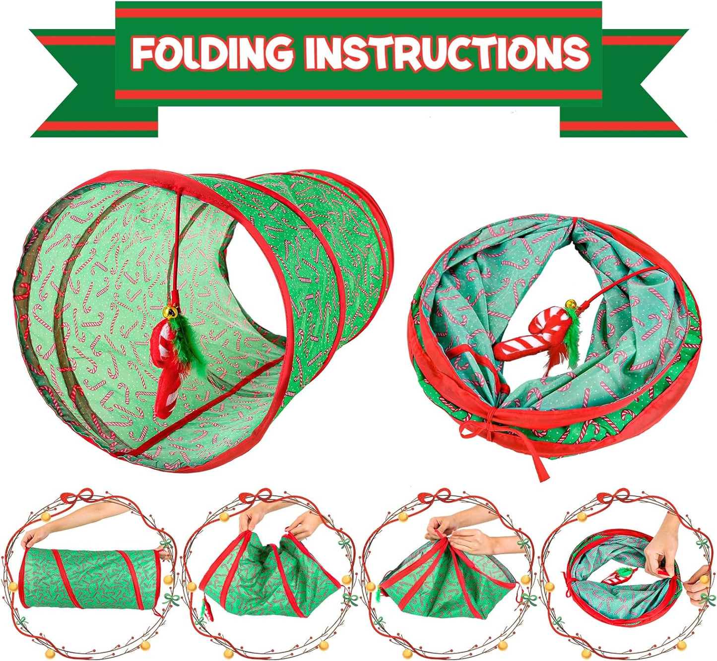 Interactive Christmas Cat Toys，Collapsible Cat Tunnels