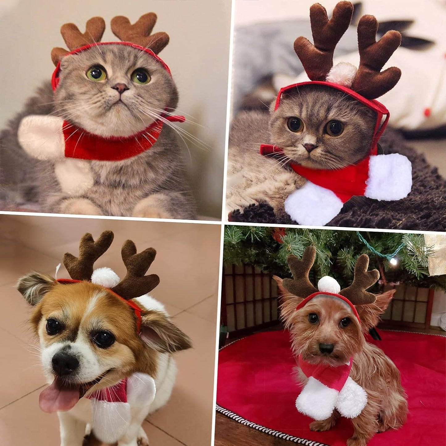 Cat Santa Hat with Scarf,  Christmas Costume for Cat Rabbit Puppy Doll