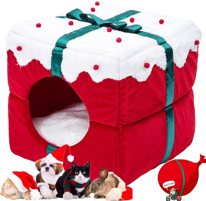 Christma Cat Bed House, Cat Cave with Removable Washable Cushioned Pillow, Dog ,Rabbit