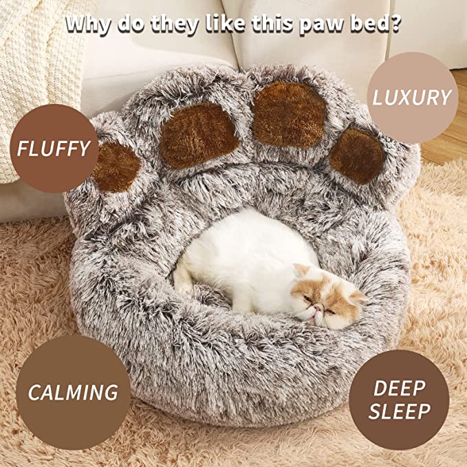 Pet Round Bed of Paw Shape, Calming Donut Dog