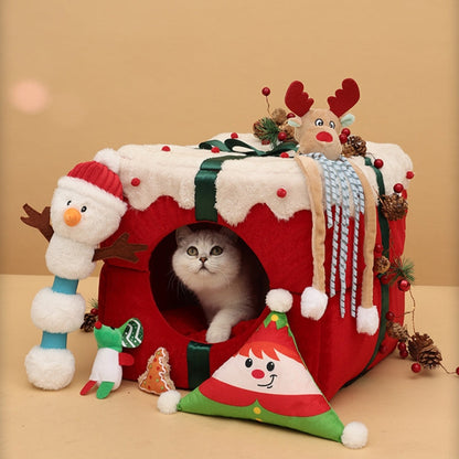 Christma Cat Bed House, Cat Cave with Removable Washable Cushioned Pillow, Dog ,Rabbit