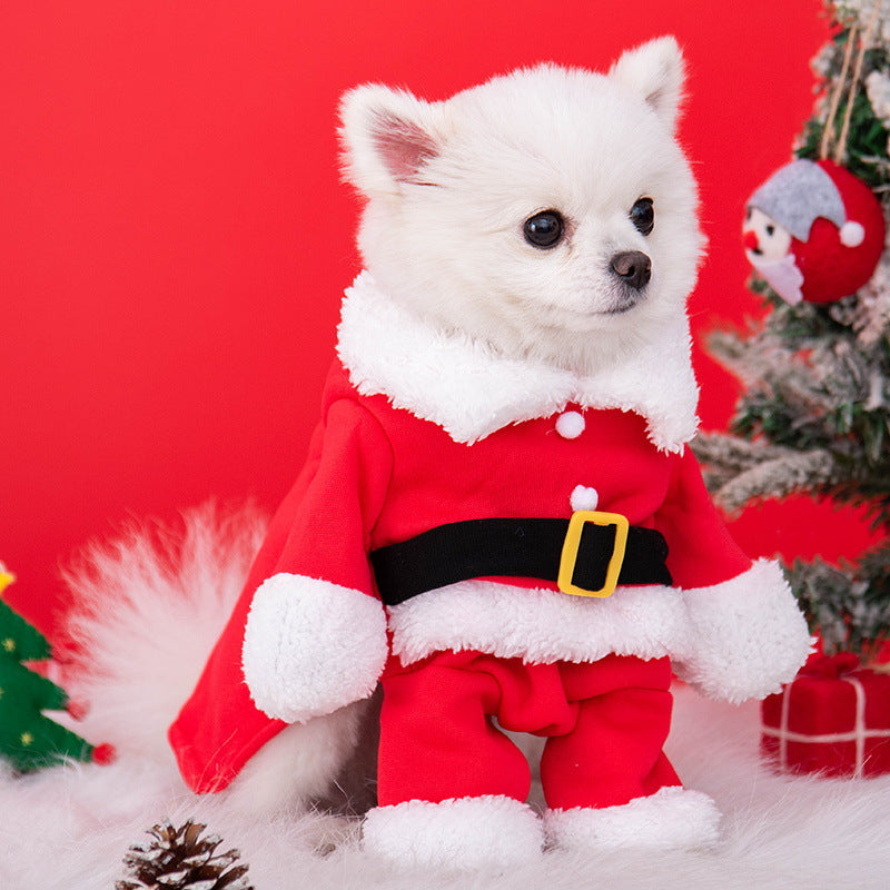 Santa Dog Costumes with Hat, Pet Dog Clothes Winter Hoodie Coat