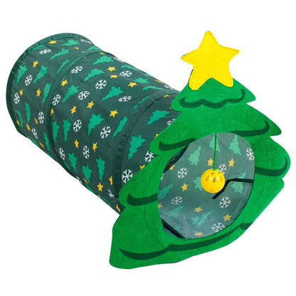 Interactive Christmas Cat Toys，Collapsible Cat Tunnels