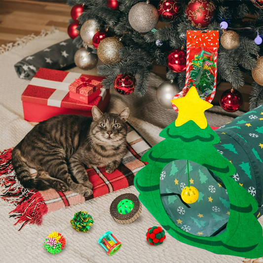 Interactive Christmas Cat Toys，Collapsible Cat Tunnels