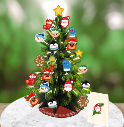 15 inch Fall & Holiday Freshcut Paper Tree with Removable Bird Ornaments, 3D Popup Tree with Blank Christmas Card & Envelope for Christmas Party Decoration