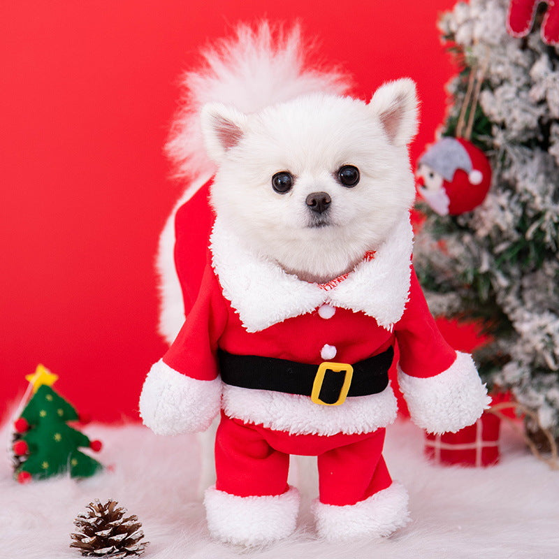 Santa Dog Costumes with Hat, Pet Dog Clothes Winter Hoodie Coat