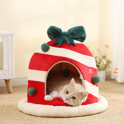 Christma Cat Bed House, Cat Cave with Removable Washable Cushioned Pillow, Dog ,Rabbit