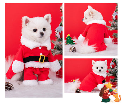 Santa Dog Costumes with Hat, Pet Dog Clothes Winter Hoodie Coat