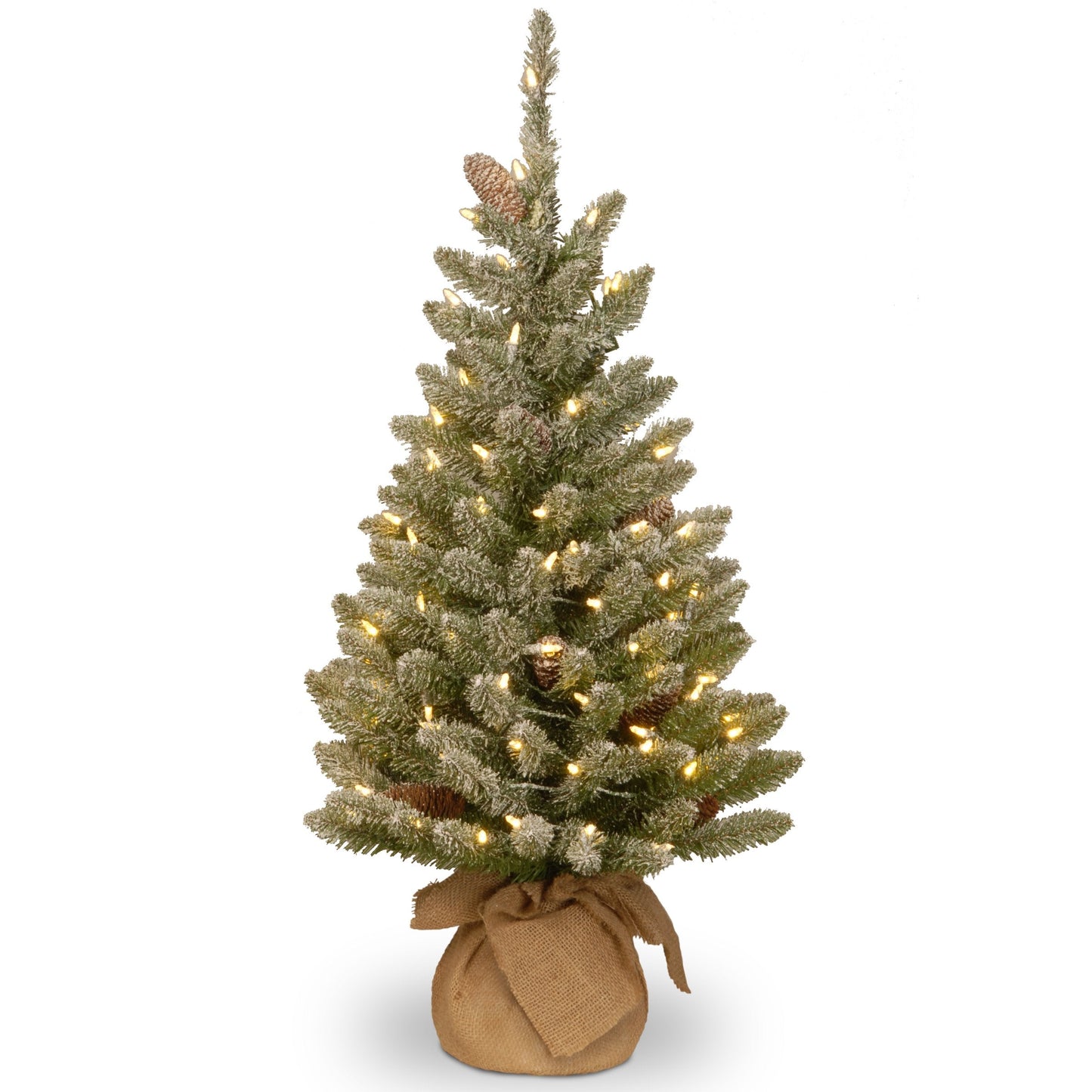 2 ft Mini Christmas Tree, Includes Small Lights and Cloth Bag Base,Majestic Fir