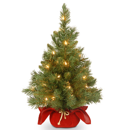 2 ft Mini Christmas Tree, Includes Small Lights and Cloth Bag Base,Majestic Fir