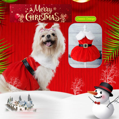 Dog Christmas Costume Puppy Dress, Outfit for Small Medium Dogs Cats (Red)