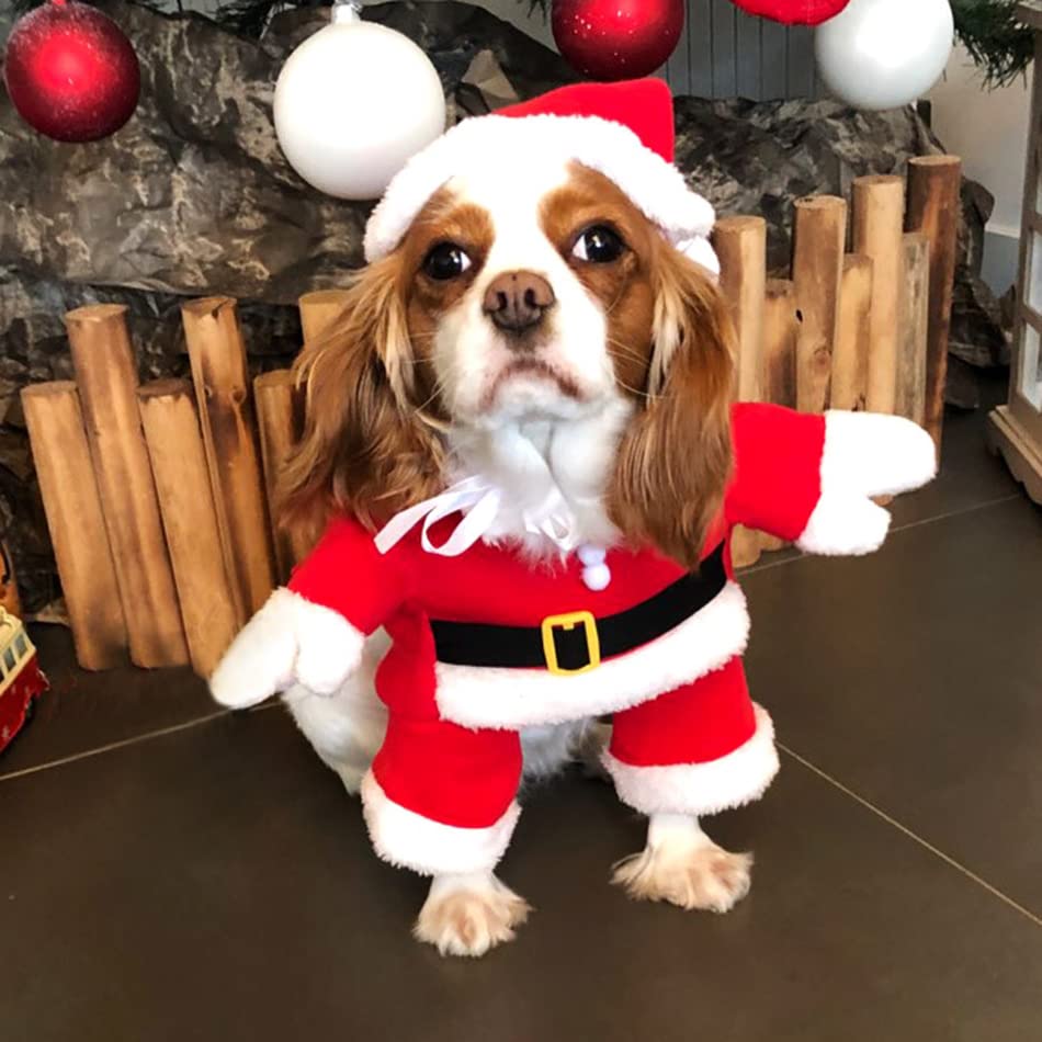 Santa Dog Costumes with Hat, Pet Dog Clothes Winter Hoodie Coat