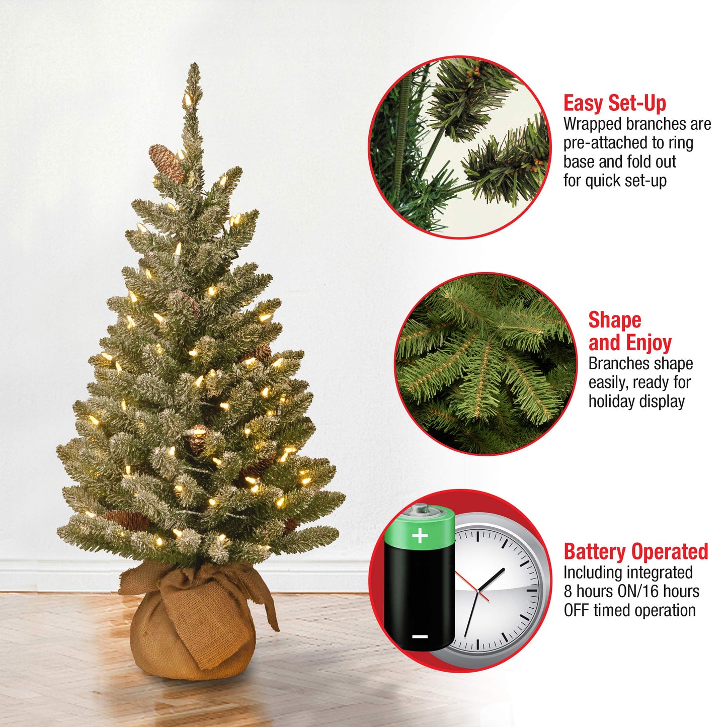 2 ft Mini Christmas Tree, Includes Small Lights and Cloth Bag Base,Majestic Fir