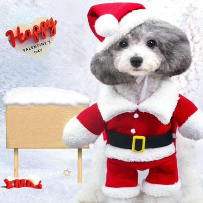 Santa Dog Costumes with Hat, Pet Dog Clothes Winter Hoodie Coat