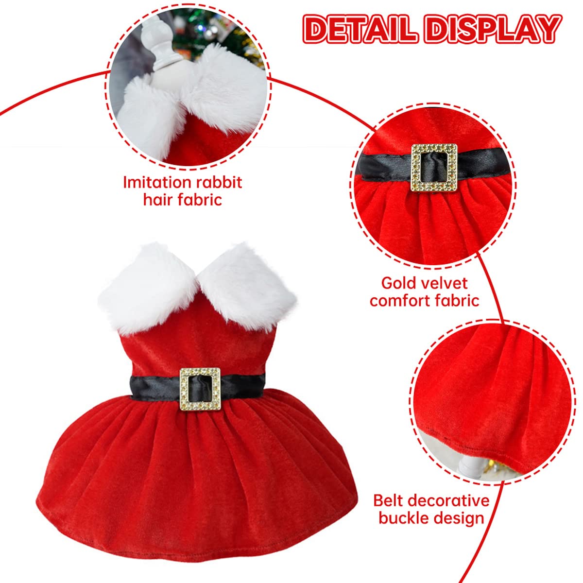 Dog Christmas Costume Puppy Dress, Outfit for Small Medium Dogs Cats (Red)