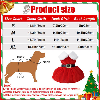 Dog Christmas Costume Puppy Dress, Outfit for Small Medium Dogs Cats (Red)