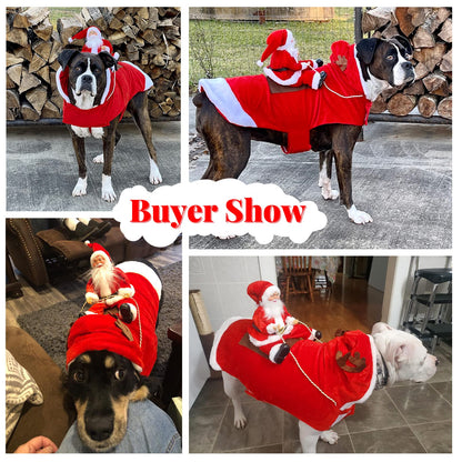 Santa Claus Riding Pet Cosplay Costumes Party Dressing up Dogs Cats